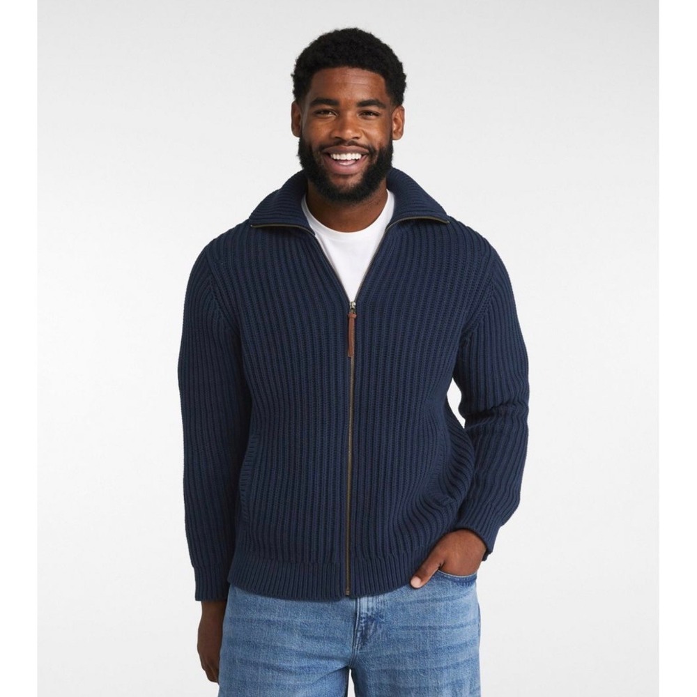J.Crew Mens XL Navy Blue Ribbed Full Zip Cotton Mock Neck Sweater Cardigan